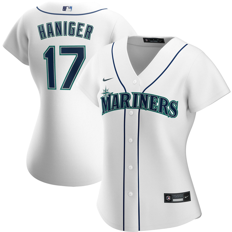 2020 MLB Women Seattle Mariners #17 Mitch Haniger Nike White Home 2020 Replica Player Jersey 1